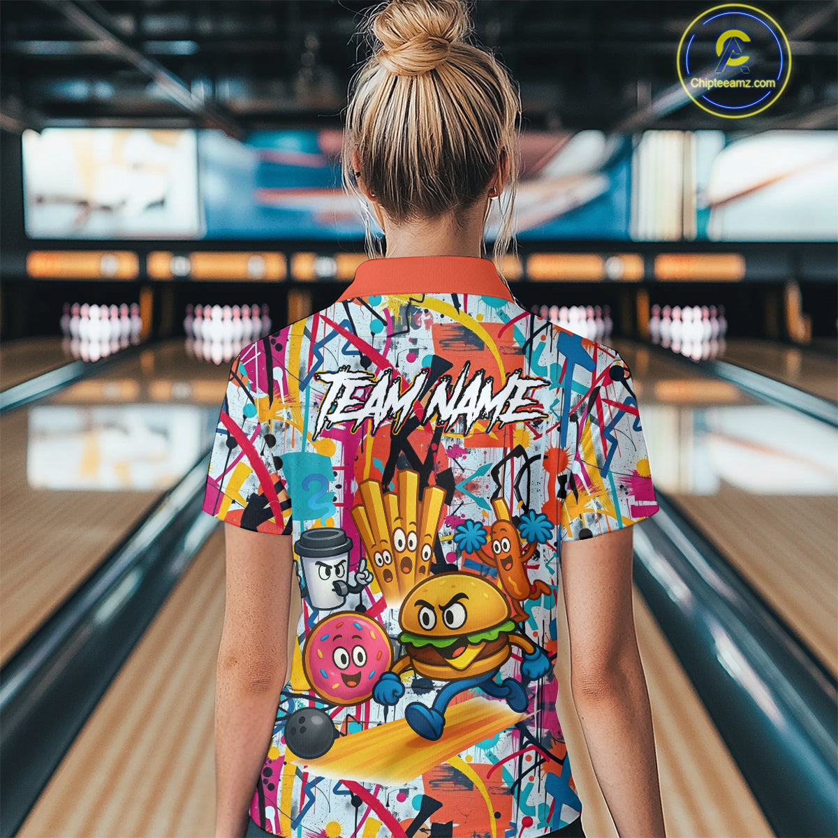 Custom Graffiti Funny Fast Food Bowling Shirt Bowling Team Jersey for Women Bowling Outfit QZT798