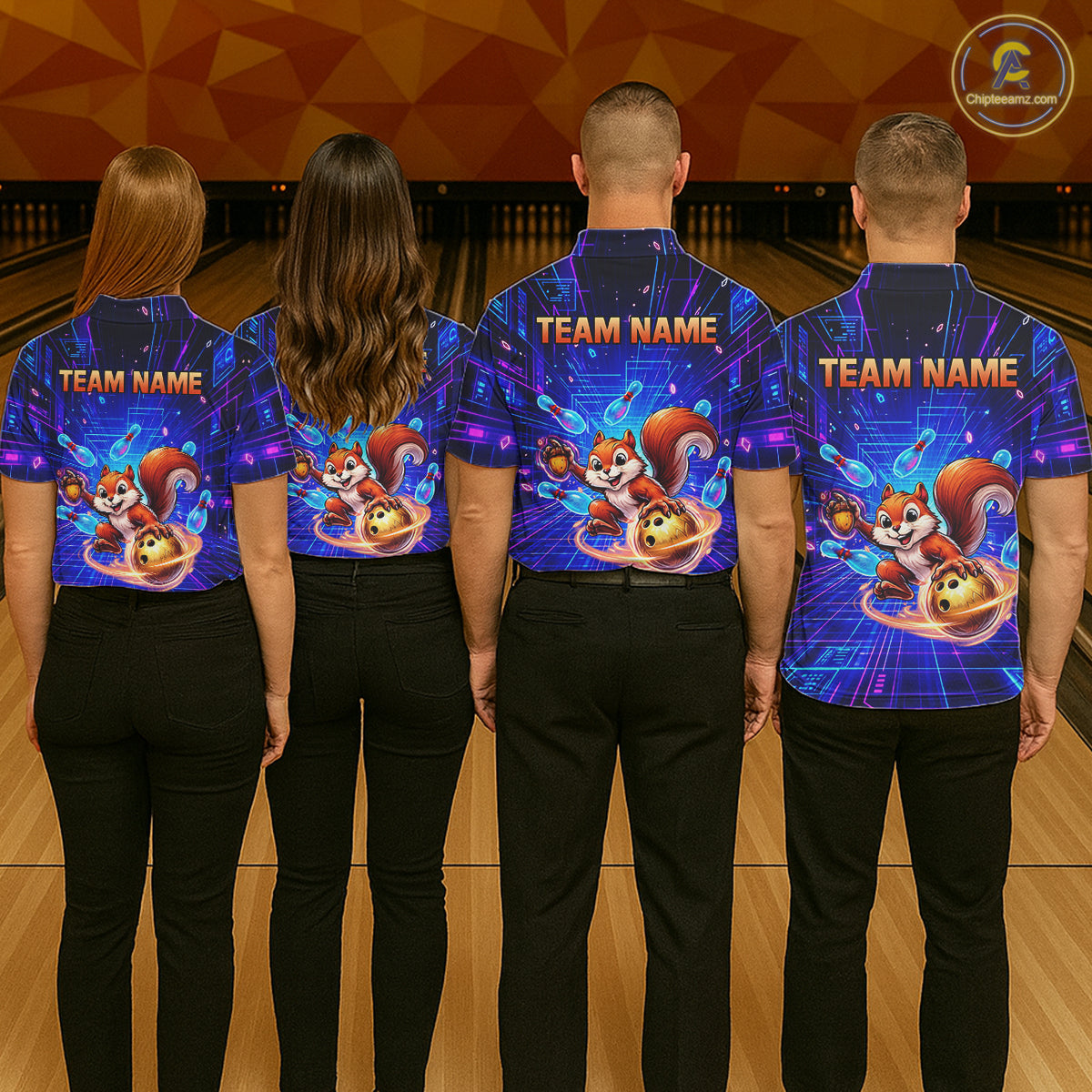 Custom Neon Funny Squirrel Bowling Shirt for Men Bowling Team Jersey Polo & Quarter-Zip Bowling Outfit QZT981