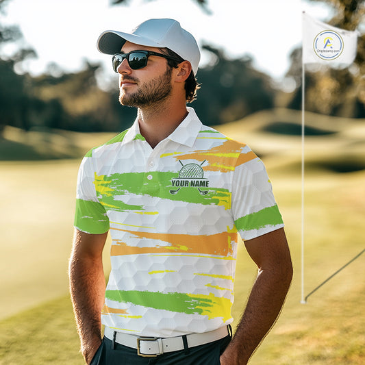 Mens Golf Polo Shirt Custom Name Green Pattern Golf Shirts Custom Golf Clubs For Team Golf Top NHN0020