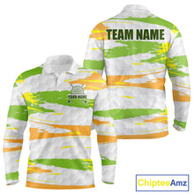 Load image into Gallery viewer, Mens Long Sleeve Golf Polo Shirt Custom Green Pattern Golf Shirts Golf Clubs For Team Golf Top NHN0020