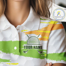 Load image into Gallery viewer, Womens Golf Polo Shirt Custom Name Green Pattern Golf Shirts Custom Golf Clubs For Team Golf Top NHN0020