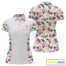 Load image into Gallery viewer, Women Golf Polo Shirt Pink Floral Flamingo Pattern Tropical Leaves Custom Team Golf Polo Shirts NHN0021