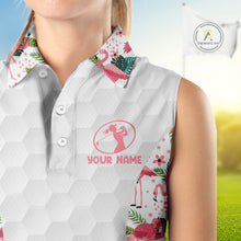 Load image into Gallery viewer, Womens Sleeveless Golf Polo Shirt Floral Flamingo Pattern Tropical Leaves Custom Team Golf Polo NHN0021