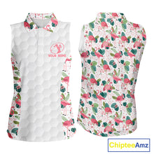 Load image into Gallery viewer, Womens Sleeveless Golf Polo Shirt Floral Flamingo Pattern Tropical Leaves Custom Team Golf Polo NHN0021
