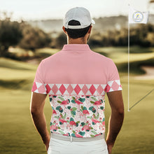 Load image into Gallery viewer, Flamingo Argyle Pattern Mens Golf Polo Shirt Funny Floral Custom Golf Shirt Unique Golfer Gift Apparel NHN0022