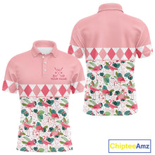 Load image into Gallery viewer, Flamingo Argyle Pattern Mens Golf Polo Shirt Funny Floral Custom Golf Shirt Unique Golfer Gift Apparel NHN0022