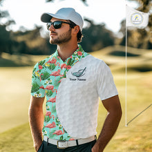 Load image into Gallery viewer, Custom Mens Golf Polo Shirt Green Tropical Pink Flamingo Pattern Personalized Team Golf Top NHN0023