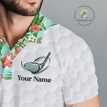Load image into Gallery viewer, Custom Mens Golf Polo Shirt Green Tropical Pink Flamingo Pattern Personalized Team Golf Top NHN0023