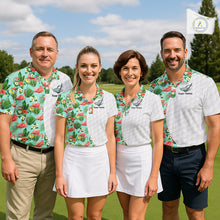 Load image into Gallery viewer, Custom Mens Golf Polo Shirt Green Tropical Pink Flamingo Pattern Personalized Team Golf Top NHN0023