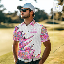 Load image into Gallery viewer, Pink Paisley Pattern Mens Golf Polo Shirt Custom Tropical Golf Attire For Men, Golf Gifts NHN0149