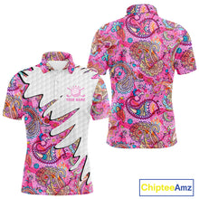 Load image into Gallery viewer, Pink Paisley Pattern Mens Golf Polo Shirt Custom Tropical Golf Attire For Men, Golf Gifts NHN0149