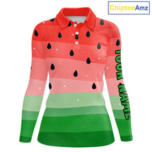 Load image into Gallery viewer, Watermelon Polo Shirt, Funny Womens Long Sleeve Golf Polo Shirt Custom Golf Attire For Ladies NHN0152