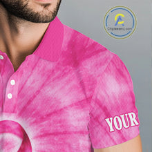 Load image into Gallery viewer, Breast Cancer Golf Shirt Custom Pink Tie Dye Pattern Mens Golf Polo Shirt Personalized Golf Gifts NHN0153