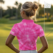 Load image into Gallery viewer, Pink Breast Cancer Golf Shirt Custom Women Golf Polo Shirt Tie Dye Pattern Personalized Golf Gifts NHN0153