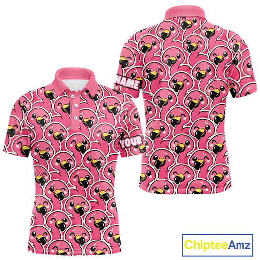 Pink Flamingo Pattern Mens Golf Polo Shirts Custom Name Funny Team Golf Tops For Men, Golf Gifts NHN0160