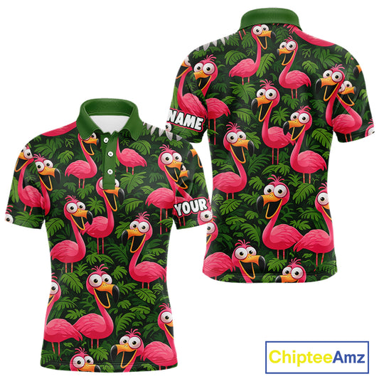 Tropical Flamingo Pattern Mens Golf Polo Shirts Custom Funny Team Golf Tops For Men, Golf Gifts NHN0162