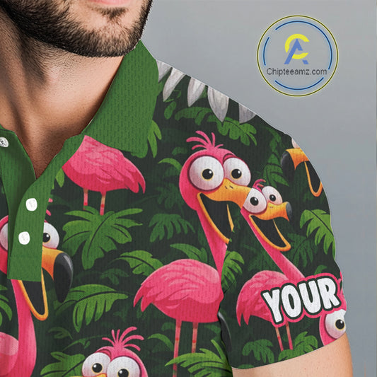 Tropical Flamingo Pattern Mens Golf Polo Shirts Custom Funny Team Golf Tops For Men, Golf Gifts NHN0162