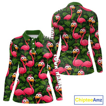 Load image into Gallery viewer, Tropical Flamingo Pattern Womens Long Sleeve Golf Polo Shirts Custom Funny Team Ladies Golf Tops NHN0162