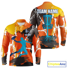 Load image into Gallery viewer, Orange Disc Golf Basket Men Disc Golf Polo Shirts Custom Name Camo Disc Golf Team Shirts For Men NHN0034