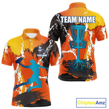 Load image into Gallery viewer, Orange Disc Golf Basket Men Disc Golf Polo Shirts Custom Name Camo Disc Golf Team Shirts For Men NHN0034