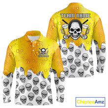 Load image into Gallery viewer, Beer Skull Long Sleeve Golf Polo Shirt Custom Name Funny Team Golf Tops For Men, Golf Gifts NHN0166