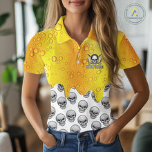 Load image into Gallery viewer, Beer Skull Womens Golf Polo Shirt Custom Name Funny Team Golf Tops For Ladies, Golfer Gifts NHN0166