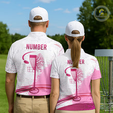Load image into Gallery viewer, Pink Disc Golf Basket Womens Polo Shirt Custom Name &amp; Number Team Disc Golf Shirt NHN0035
