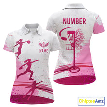 Load image into Gallery viewer, Pink Disc Golf Basket Womens Polo Shirt Custom Name &amp; Number Team Disc Golf Shirt NHN0035