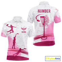 Load image into Gallery viewer, Pink Disc Golf Basket Mens Quarter Zip Polo Shirt Custom Name &amp; Number Team Disc Golf Shirt NHN0035
