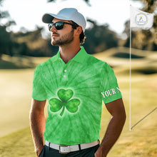 Load image into Gallery viewer, Green Tie Dye Mens Golf Polo Shirt Custom Name Green Clover St Patrick Day Golf Tops, Golf Gifts NHN0168