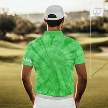 Load image into Gallery viewer, Green Tie Dye Mens Golf Polo Shirt Custom Name Green Clover St Patrick Day Golf Tops, Golf Gifts NHN0168