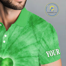 Load image into Gallery viewer, Green Tie Dye Mens Golf Polo Shirt Custom Name Green Clover St Patrick Day Golf Tops, Golf Gifts NHN0168