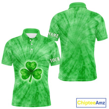 Load image into Gallery viewer, Green Tie Dye Mens Golf Polo Shirt Custom Name Green Clover St Patrick Day Golf Tops, Golf Gifts NHN0168