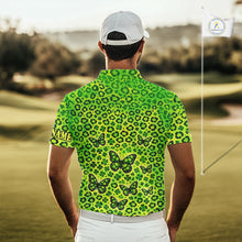 Load image into Gallery viewer, Mens Golf Polo Shirt Colorful Green Leopard Print Pattern Custom Butterfly Team Golf Tops For Men NHN0171