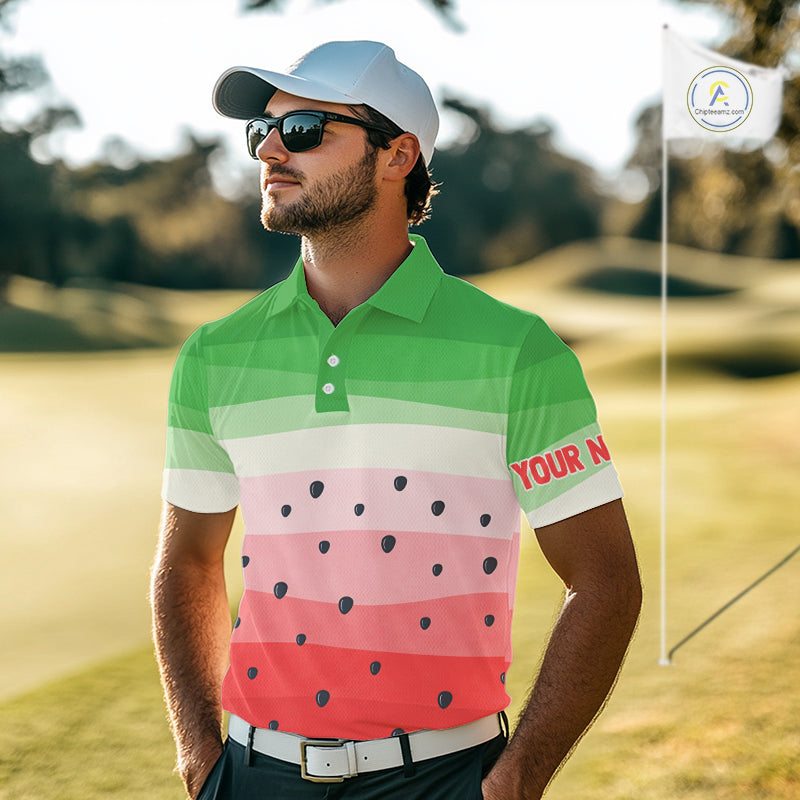 Funny Watermelon Polo Shirt, Mens Golf Polo Shirt Custom Watermelon Pattern, Team Golf Tops NHN0182
