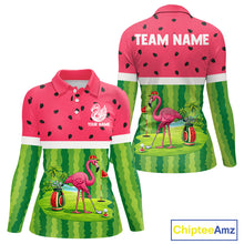 Load image into Gallery viewer, Funny Watermelon Polo Shirt, Womens Long Sleeve Golf Polo Shirt Custom Tropical, Flamingo Golf Shirts NHN0183