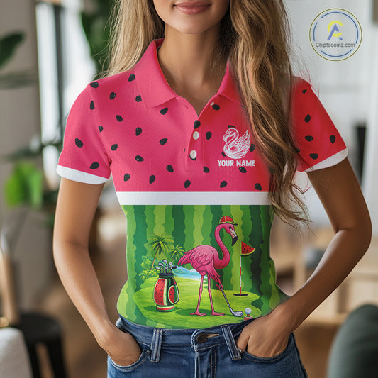 Funny Watermelon Polo Shirt, Womens Golf Polo Shirts Custom Tropical Pattern, Flamingo Golf Shirts NHN0183