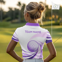 Load image into Gallery viewer, Purple And White Womens Golf Polo Shirts Custom Name Golf Shirt For Ladies Personalized Golf Ball NHN0053