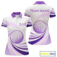 Load image into Gallery viewer, Purple And White Womens Golf Polo Shirts Custom Name Golf Shirt For Ladies Personalized Golf Ball NHN0053
