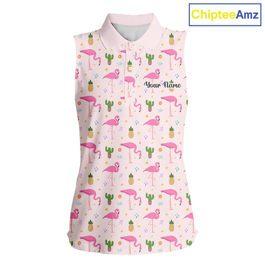 Desert Pink Flamingo Pattern Womens Sleeveless Golf Polo Shirts Custom Funny Team Ladies Golf Tops NHN0184
