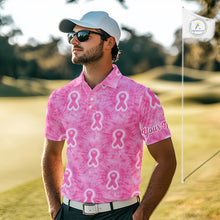 Load image into Gallery viewer, Pink Breast Cancer Golf Shirt Custom Name Tie Dye Mens Golf Polo Shirt Personalized Golf Gifts NHN0188