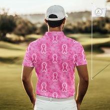 Load image into Gallery viewer, Pink Breast Cancer Golf Shirt Custom Name Tie Dye Mens Golf Polo Shirt Personalized Golf Gifts NHN0188