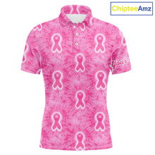 Load image into Gallery viewer, Pink Breast Cancer Golf Shirt Custom Name Tie Dye Mens Golf Polo Shirt Personalized Golf Gifts NHN0188