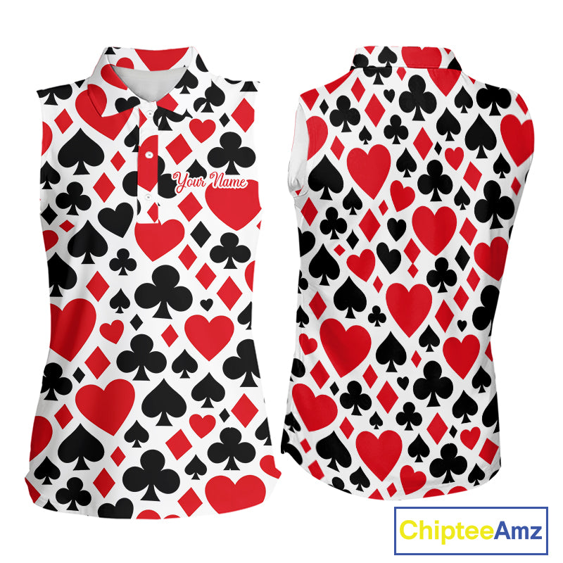 Poker Womens Sleeveless Golf Polo Shirt Custom Name Funny Golf Top For Team, Golfer Gift For Ladies NHN0189