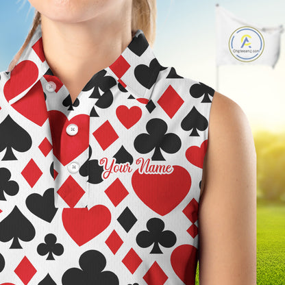 Poker Womens Sleeveless Golf Polo Shirt Custom Name Funny Golf Top For Team, Golfer Gift For Ladies NHN0189