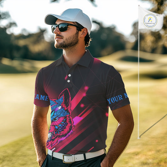 Funny Pink Wolf Golf Polo Shirt For Men Custom Golf Ball Team Jersey Mens Golf League Shirt Golf Gifts NHN0056