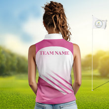 Load image into Gallery viewer, Womens Sleeveless Golf Polo Shirt Custom Pink And White Pattern Golf Cart &amp; Golf Ball Design NHN0059