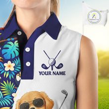 Load image into Gallery viewer, Funny Womens Sleeveless Golf Polo Shirt Custom Tropical Golden Retriever Golf Shirt, Dog Lover Gift NHN0196
