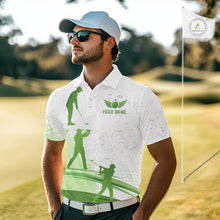 Load image into Gallery viewer, Mens Golf Polo Shirts Custom Green And White Pattern Golf Tops For Men, Personalized Golf Gifts NHN0037