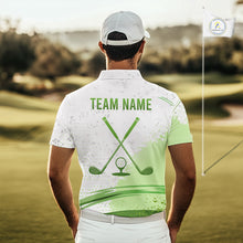 Load image into Gallery viewer, Mens Golf Polo Shirts Custom Green And White Pattern Golf Tops For Men, Personalized Golf Gifts NHN0037